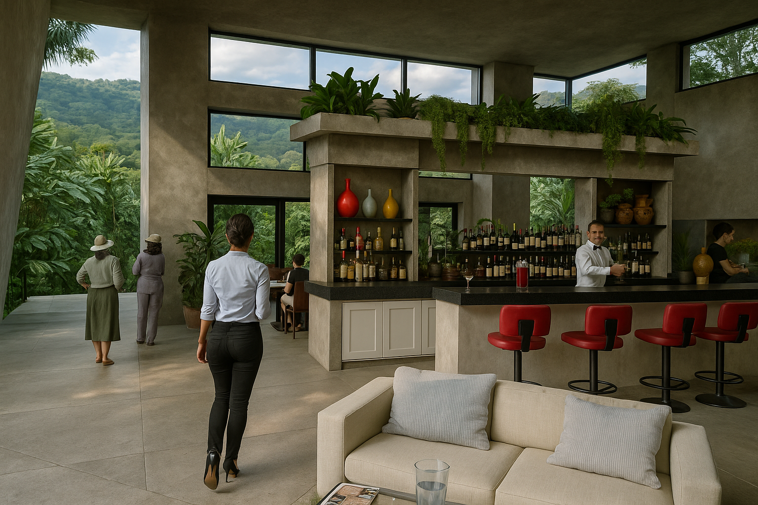 Rainforest Inn bar with mountain view