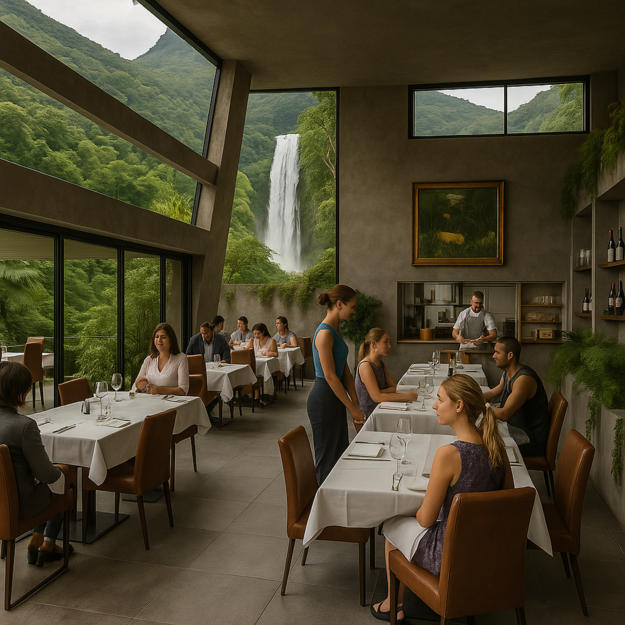 Rainforest Inn restaurant waterfall view
