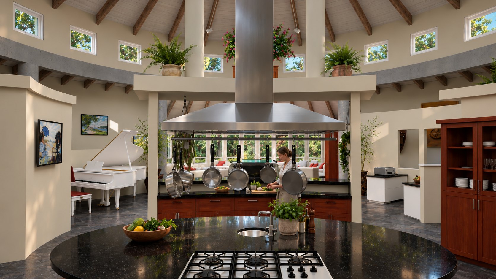 Round House kitchen island and cooktop