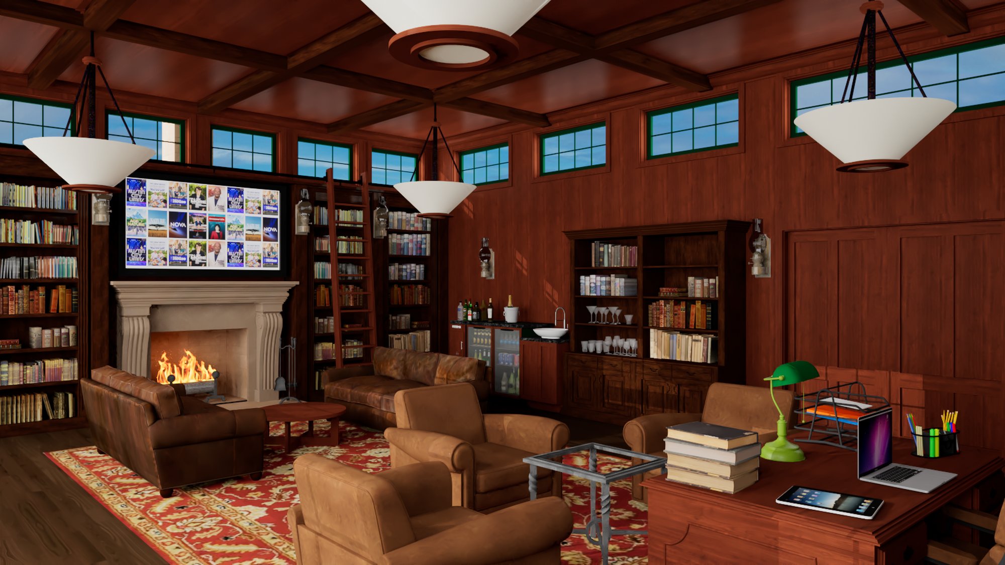 Study library wall and wet bar