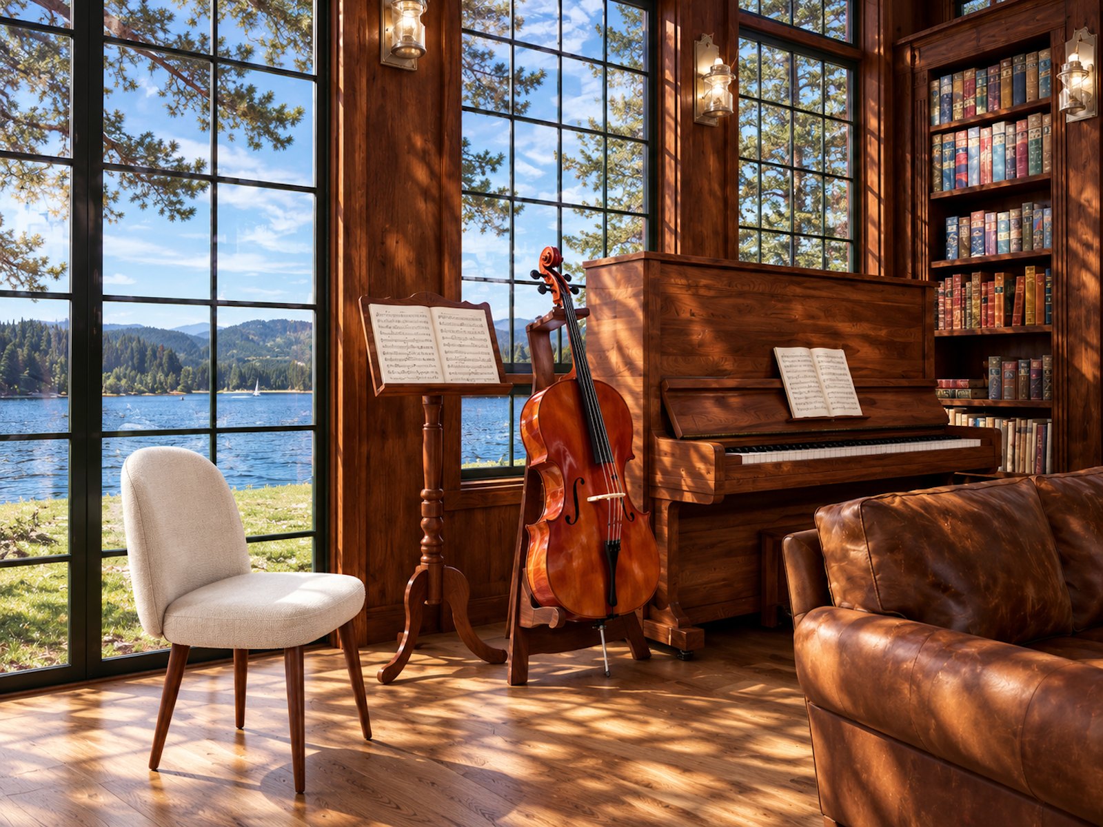 The Study music corner with piano and cello