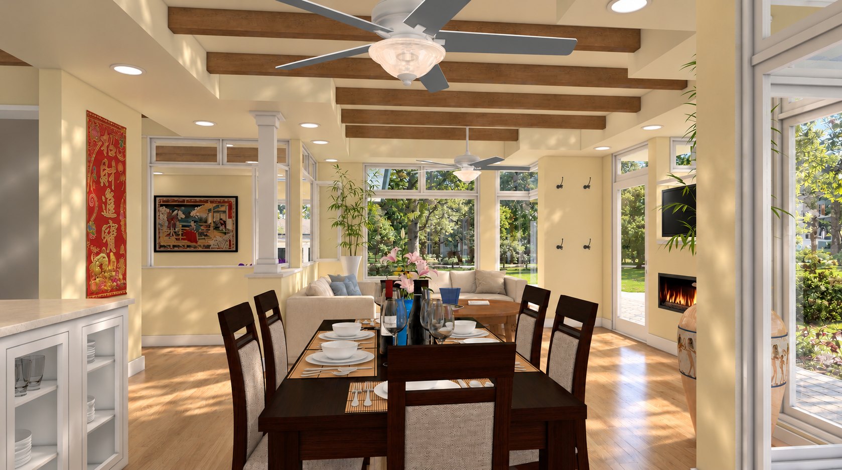 Sunroom Bungalow dining toward the sunroom