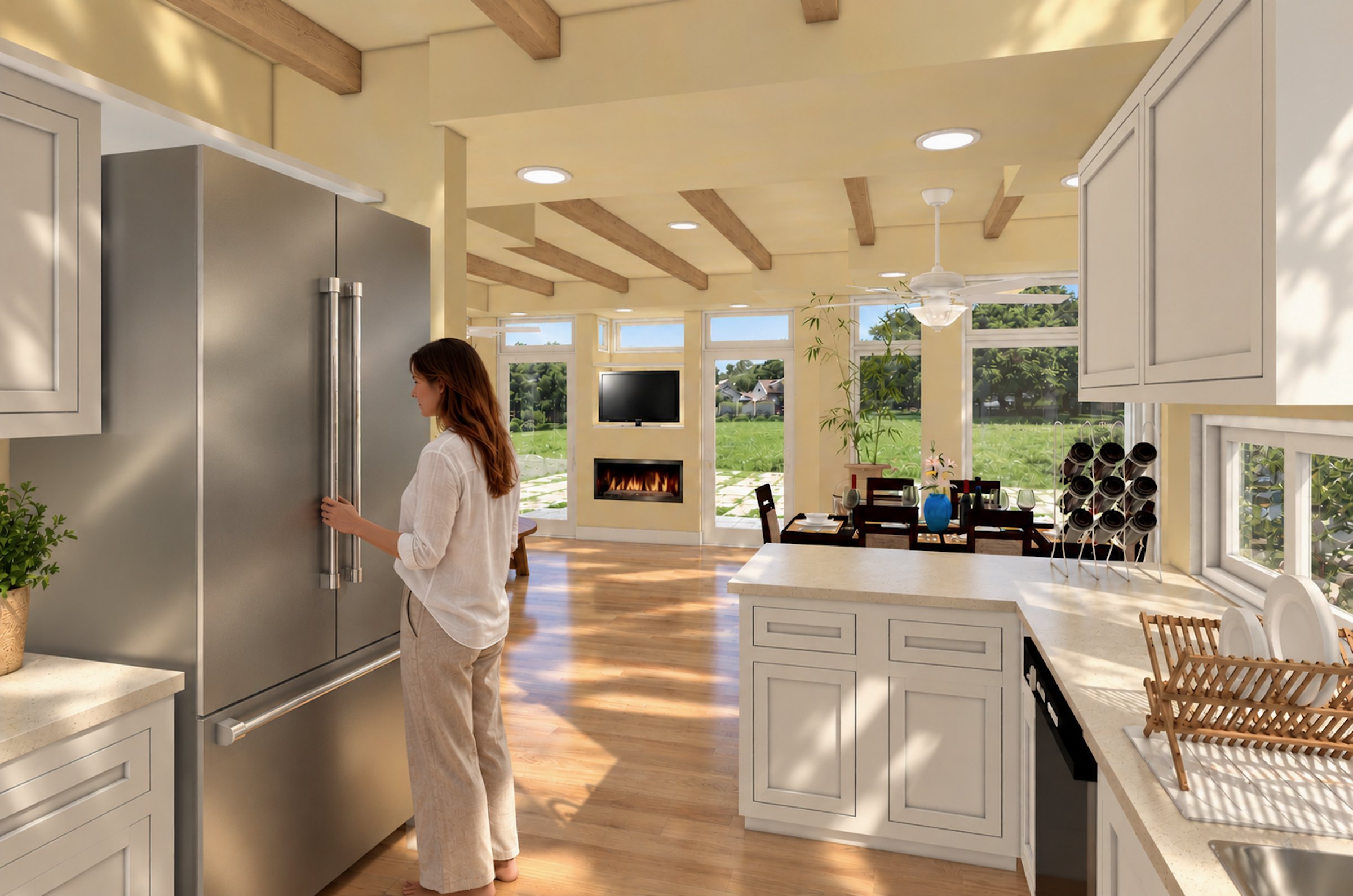 Sunroom Bungalow kitchen toward the living room