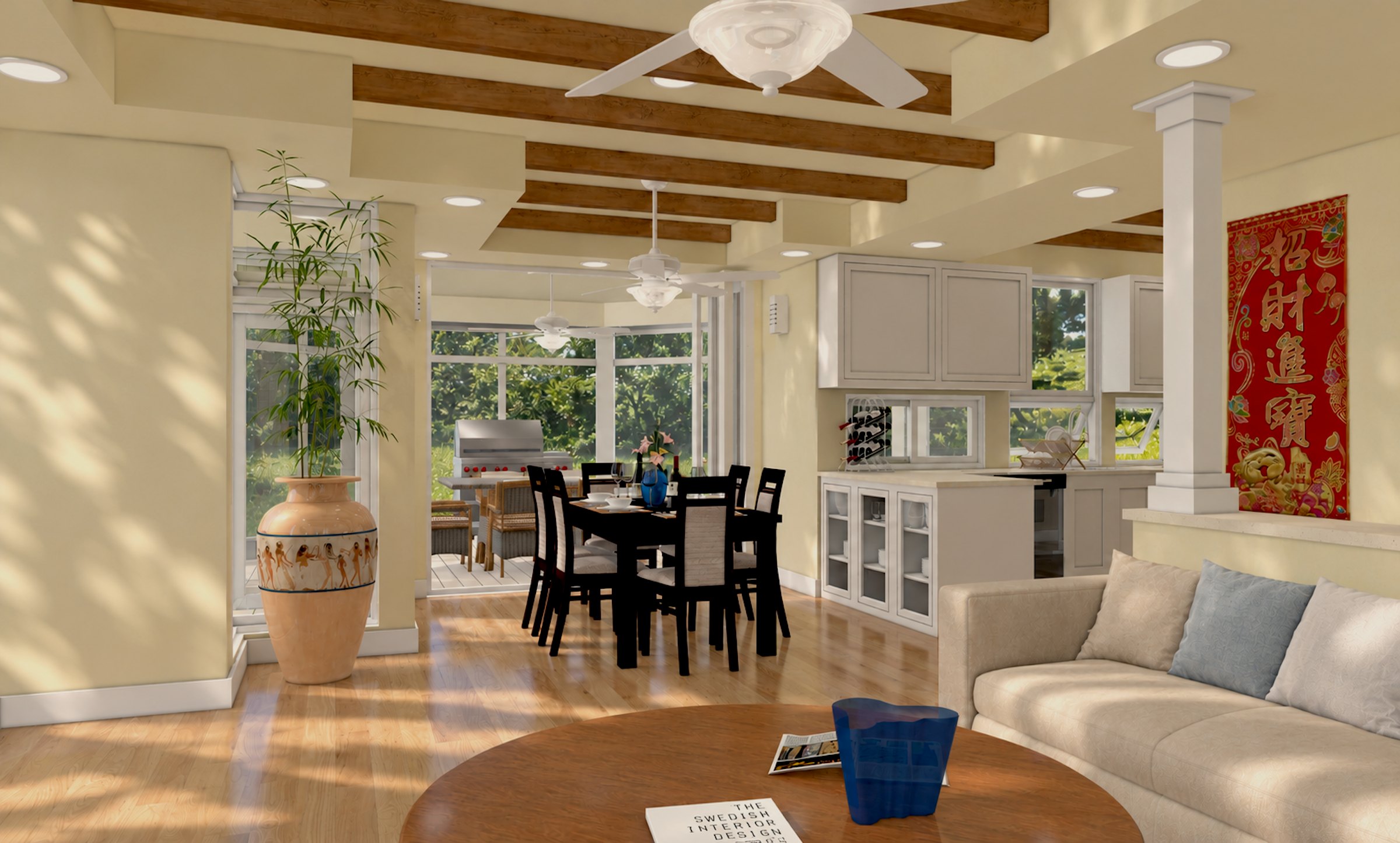 Sunroom Bungalow living room toward dining