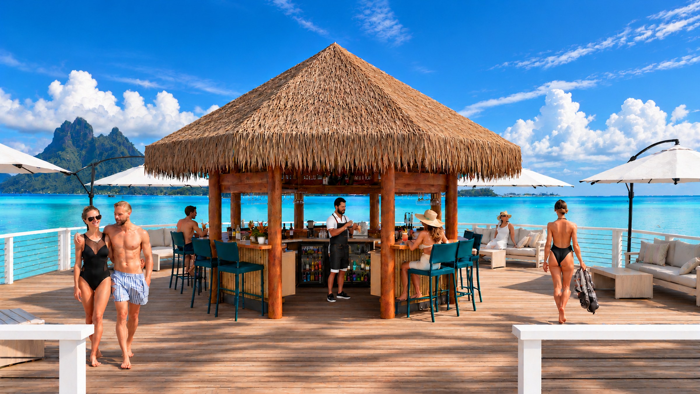 Tiki Bar and lagoon-side deck