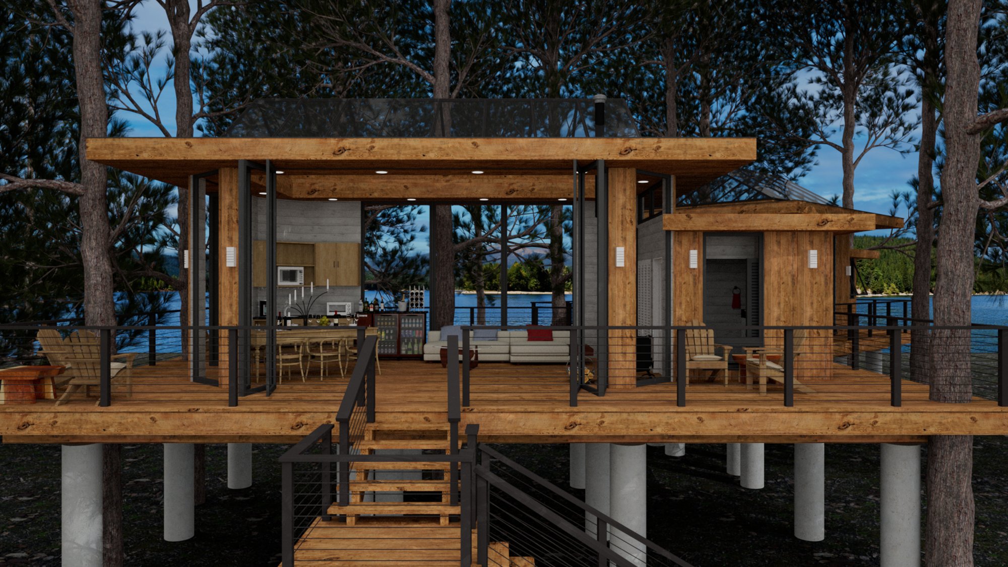 Exterior view of Tree House from the entry stair
