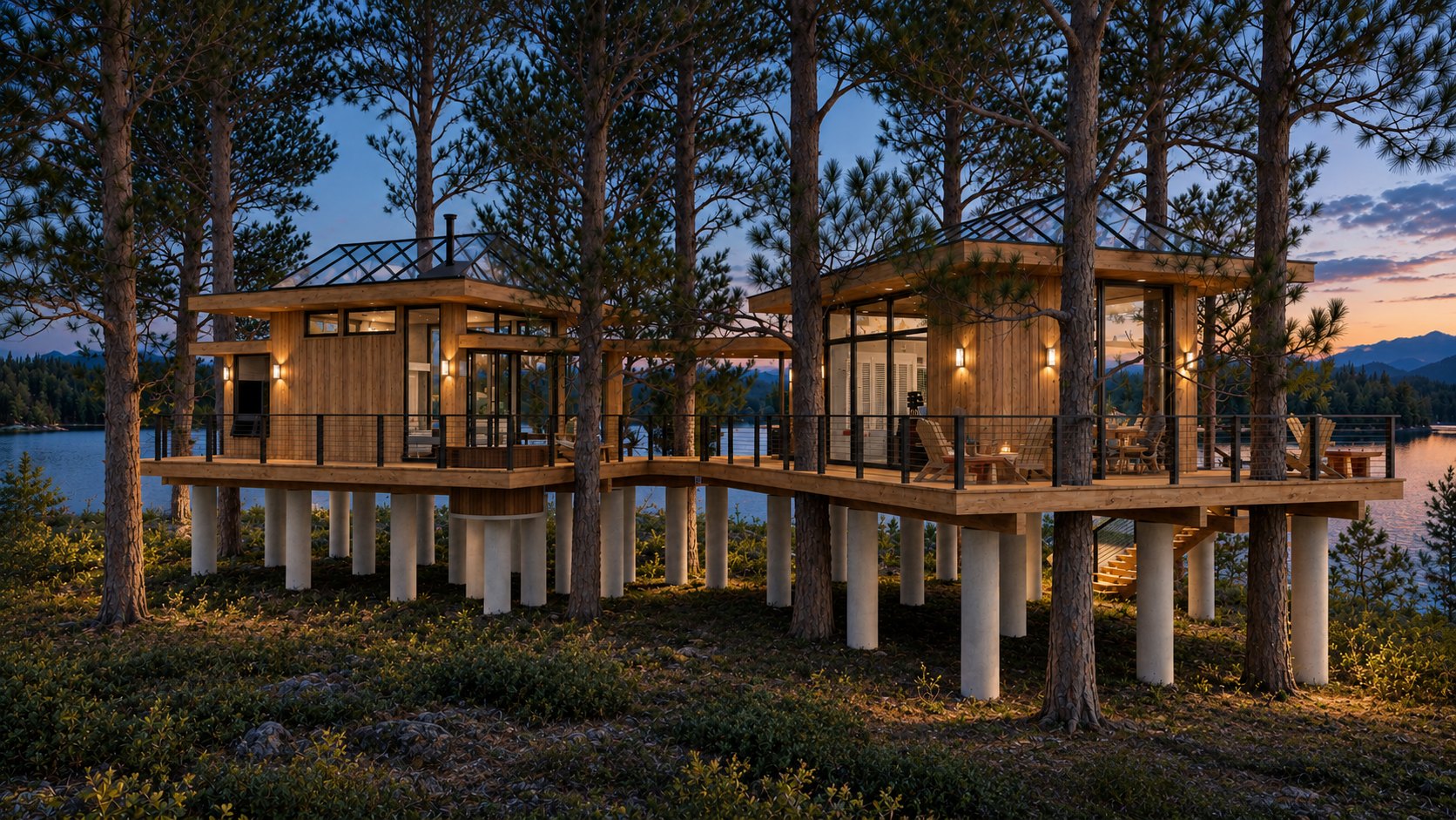 Tree House left view at dusk