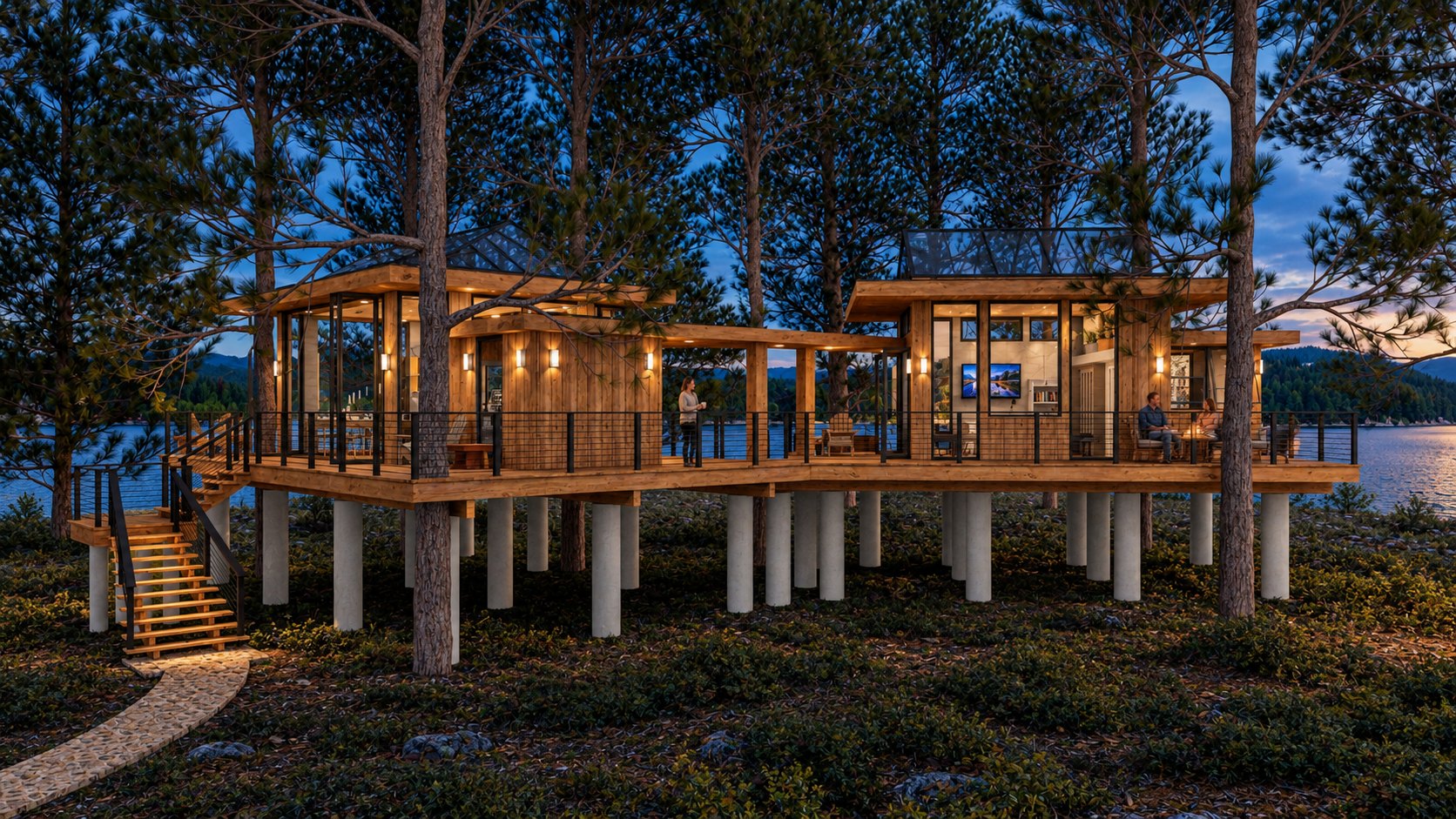 Tree House right view at dusk